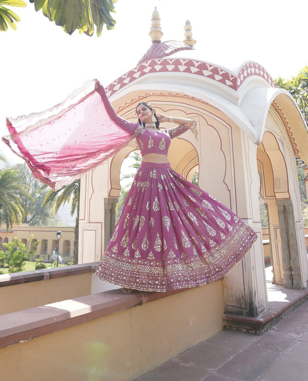 Shimmering Twilight Lavendar Lehenga Choli - Exquisite Sequin Embroidered Faux Georgette ClothsVilla