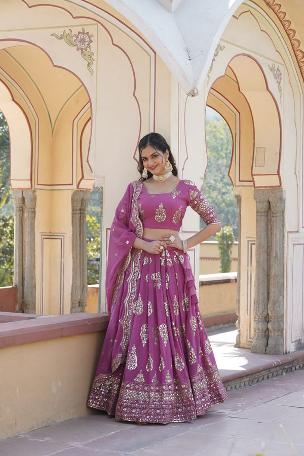 Shimmering Twilight Lavendar Lehenga Choli - Exquisite Sequin Embroidered Faux Georgette ClothsVilla