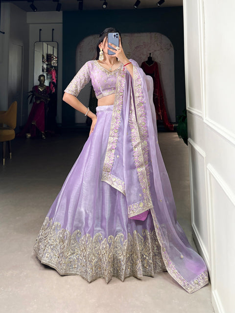 Lavender A Silk Dream Burberry Silk Bridesmaid Lehenga with Sequins Embroidery Main image