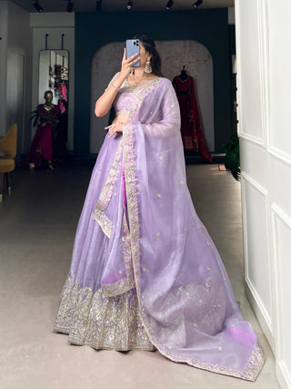 Lavender A Silk Dream Burberry Silk Bridesmaid Lehenga with Sequins Embroidery