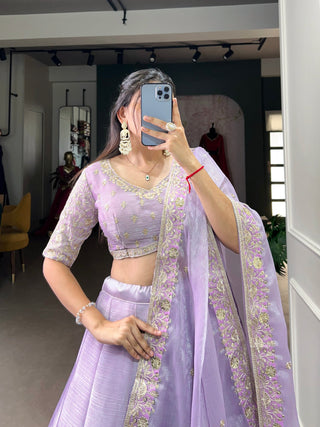 Lavender A Silk Dream Burberry Silk Bridesmaid Lehenga with Sequins Embroidery
