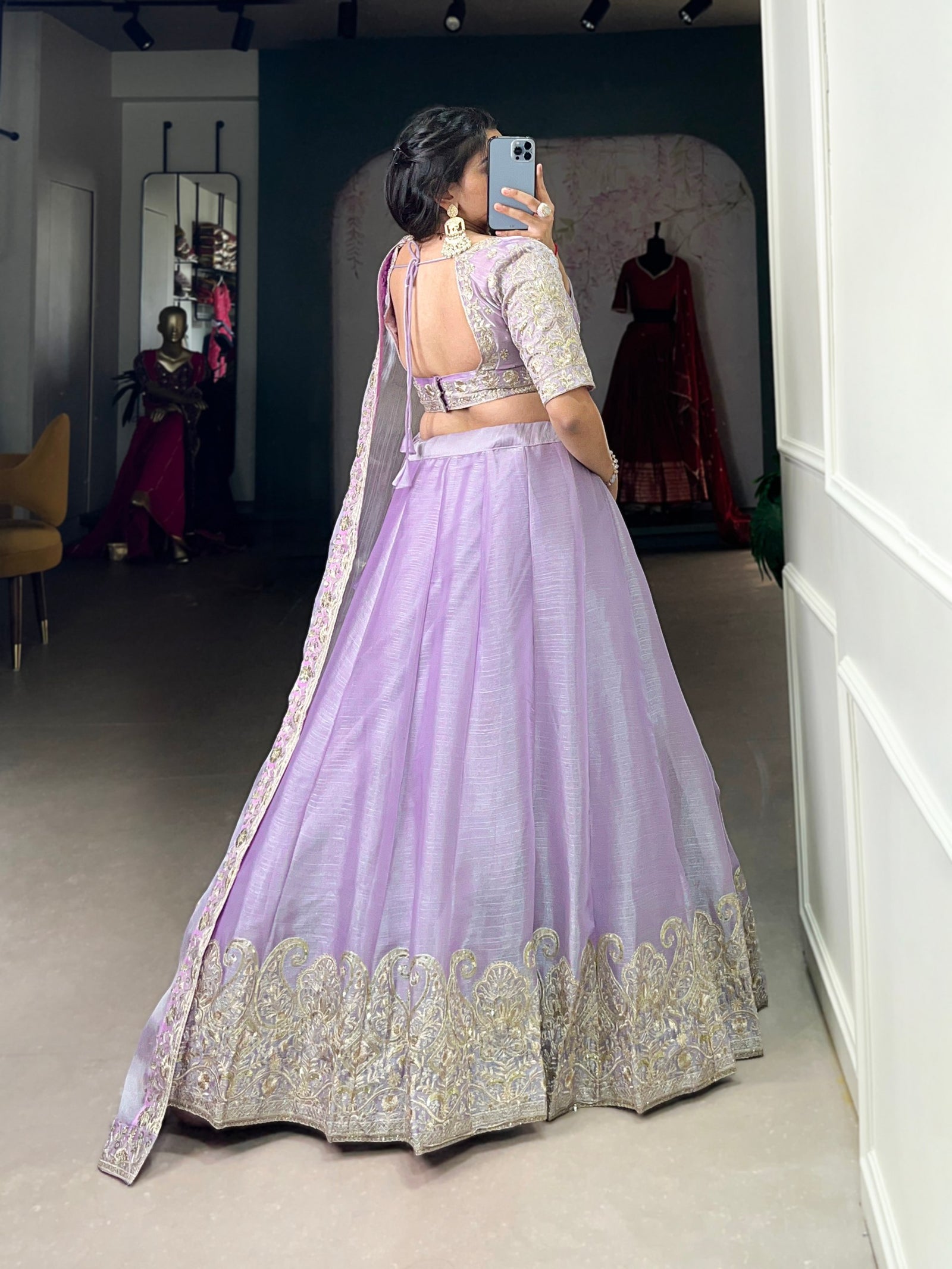 Lavender A Silk Dream Burberry Silk Bridesmaid Lehenga with Sequins Embroidery