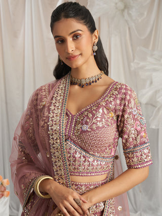 Lavender Bridel net and Gotapatti & Moti embroidery Semi-Stitched Lehenga choli & Dupatta ClothsVilla