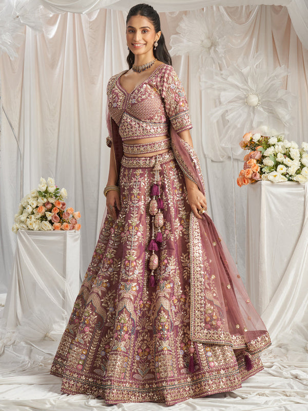 Lavender Bridel net and Gotapatti & Moti embroidery Semi-Stitched Lehenga choli & Dupatta ClothsVilla