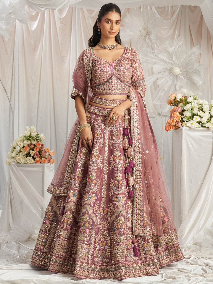 Lavender Bridel net and Gotapatti & Moti embroidery Semi-Stitched Lehenga choli & Dupatta ClothsVilla