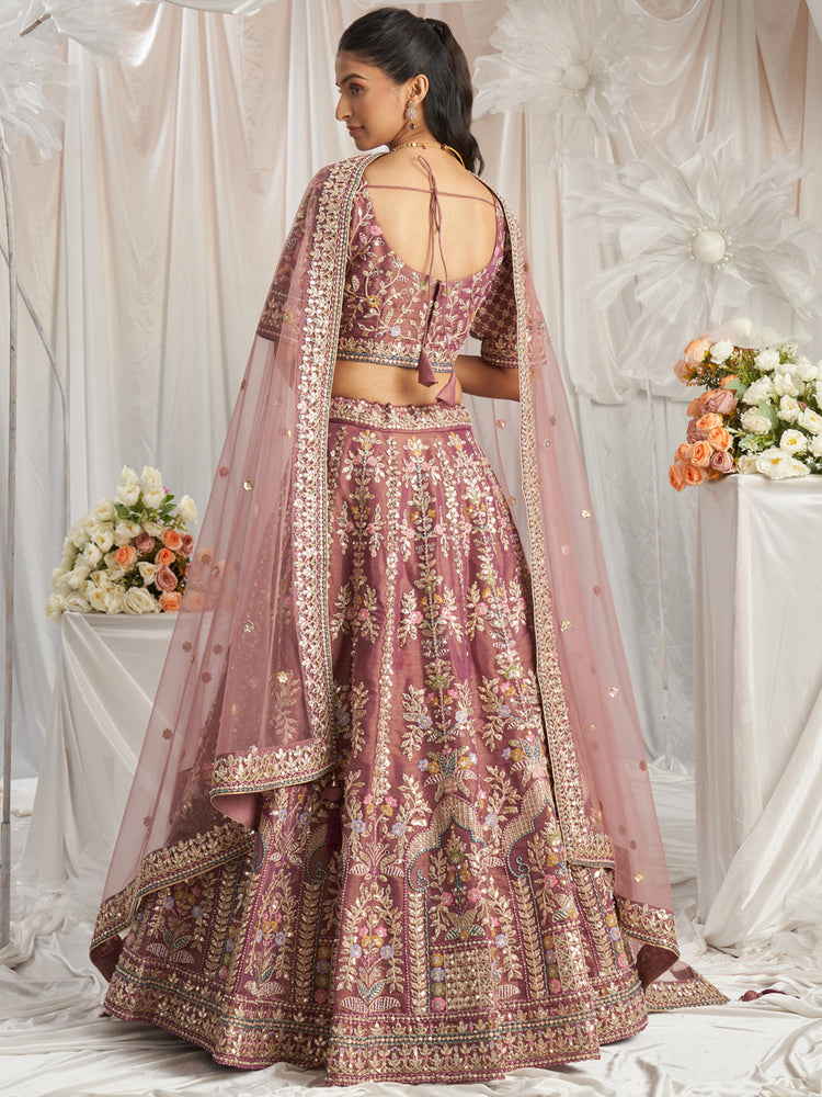 Lavender Bridel net and Gotapatti & Moti embroidery Semi-Stitched Lehenga choli & Dupatta ClothsVilla
