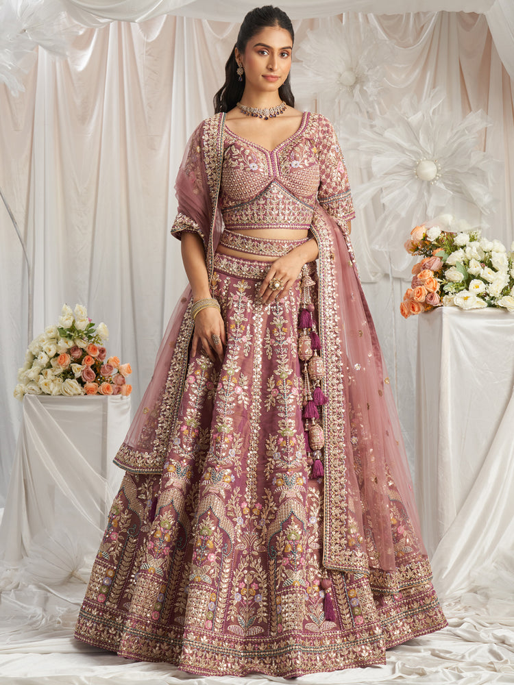 Lavender Bridel net and Gotapatti & Moti embroidery Semi-Stitched Lehenga choli & Dupatta ClothsVilla