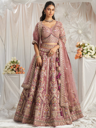 Lavender Bridel net and Gotapatti & Moti embroidery Semi-Stitched Lehenga choli & Dupatta ClothsVilla