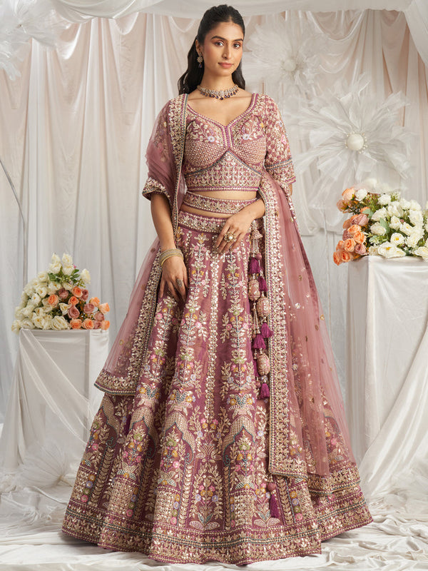 Lavender Bridel net and Gotapatti & Moti embroidery Semi-Stitched Lehenga choli & Dupatta ClothsVilla