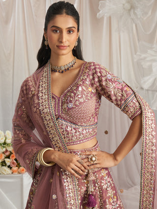 Lavender Bridel net and Gotapatti & Moti embroidery Semi-Stitched Lehenga choli & Dupatta ClothsVilla