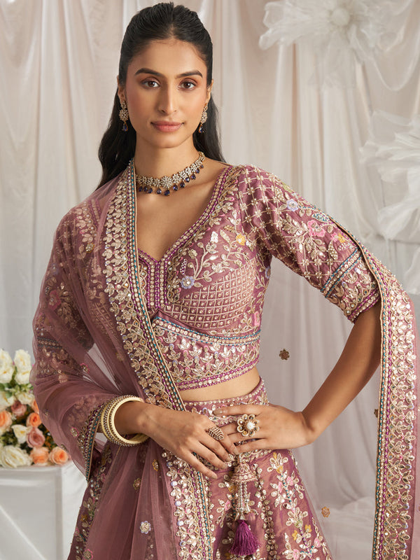 Lavender Bridel net and Gotapatti & Moti embroidery Semi-Stitched Lehenga choli & Dupatta ClothsVilla