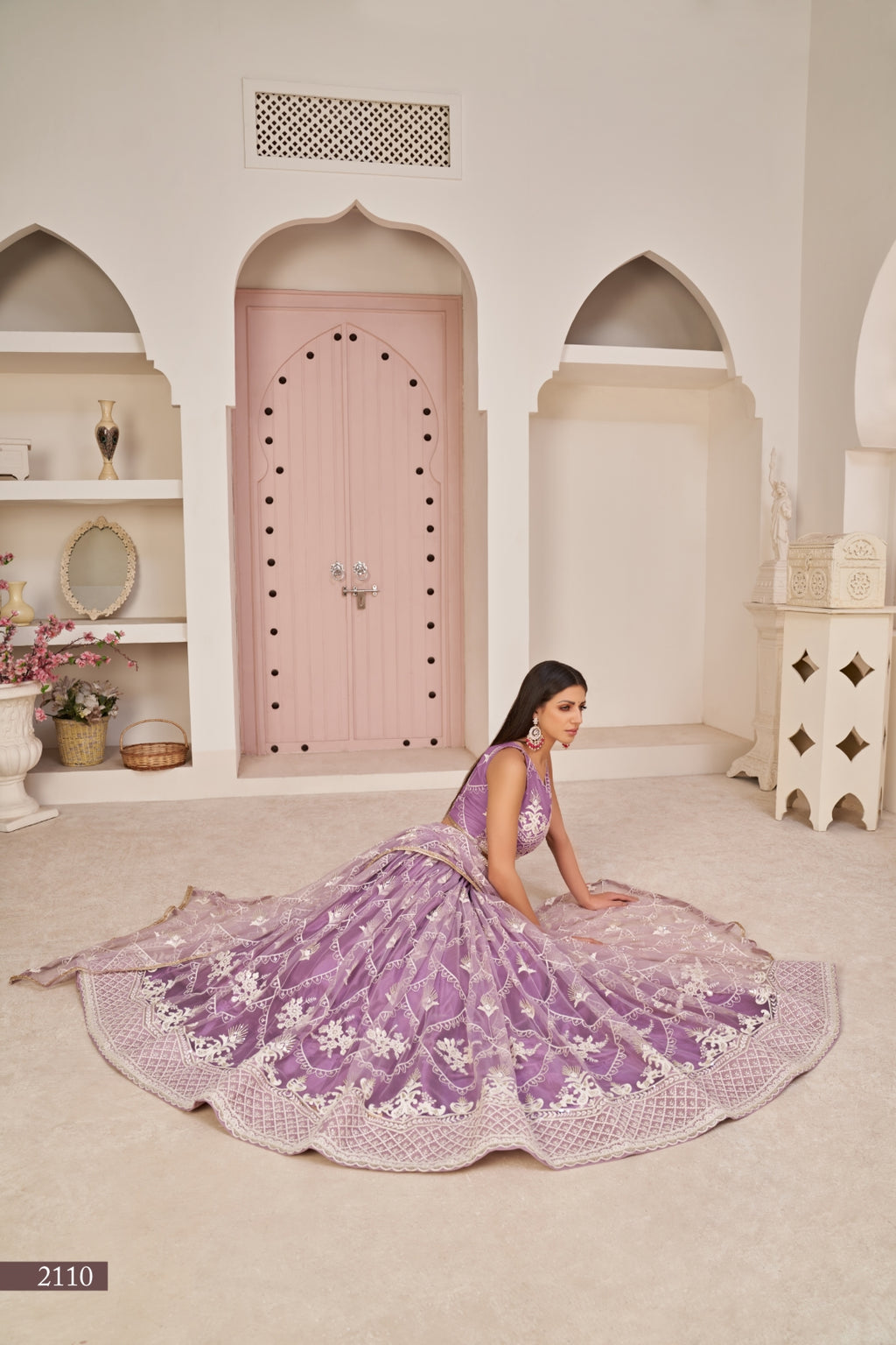 Lavender Butterfly Net Lehenga with Elegant White Thread & Zari Embroidery ClothsVilla