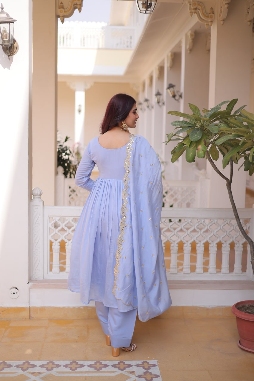 Lavender Chanderi Embroidered Gown Set ClothsVilla
