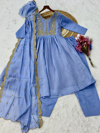 Lavender Chanderi Embroidered Gown Set ClothsVilla