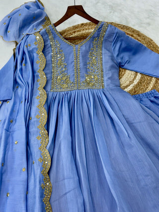 Lavender Chanderi Embroidered Gown Set ClothsVilla