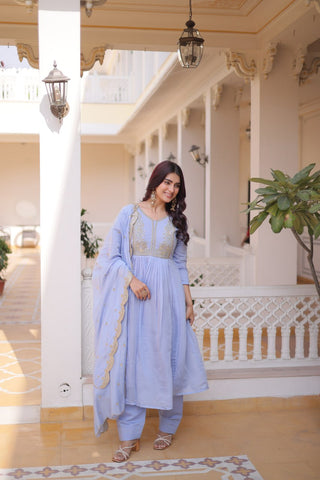 Lavender Chanderi Embroidered Gown Set ClothsVilla