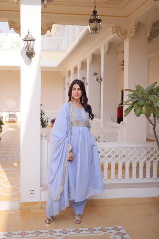 Lavender Chanderi Embroidered Gown Set ClothsVilla