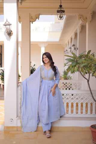 Lavender Chanderi Embroidered Gown Set ClothsVilla