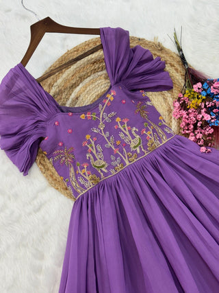 Lavender Chanderi Gown with Cap Sleeves Clothsvilla