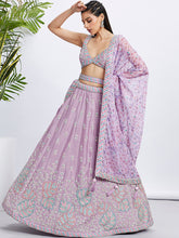Load image into Gallery viewer, Lavender Chiffon Lehenga Choli Set with Sequins &amp; Embroidery ClothsVilla