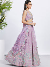Load image into Gallery viewer, Lavender Chiffon Lehenga Choli Set with Sequins &amp; Embroidery ClothsVilla