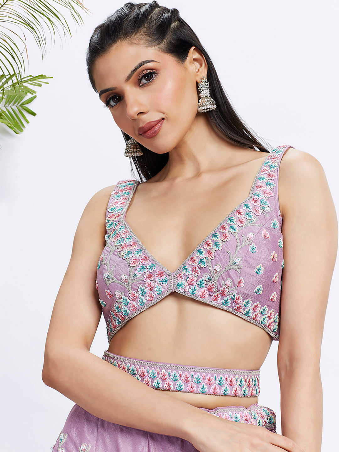 Lavender Chiffon Lehenga Choli Set with Sequins & Embroidery ClothsVilla