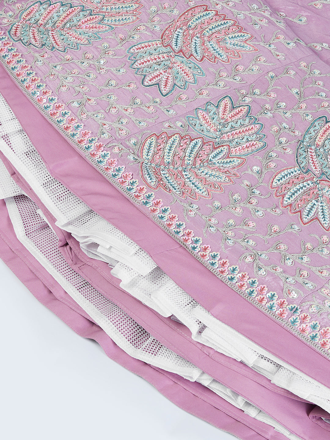 Lavender Chiffon Lehenga Choli Set with Sequins & Embroidery ClothsVilla