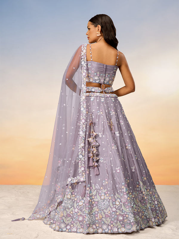 Lavender Chiffon Sequins and thread embroidery Semi-Stitched Lehenga choli & Dupatta ClothsVilla