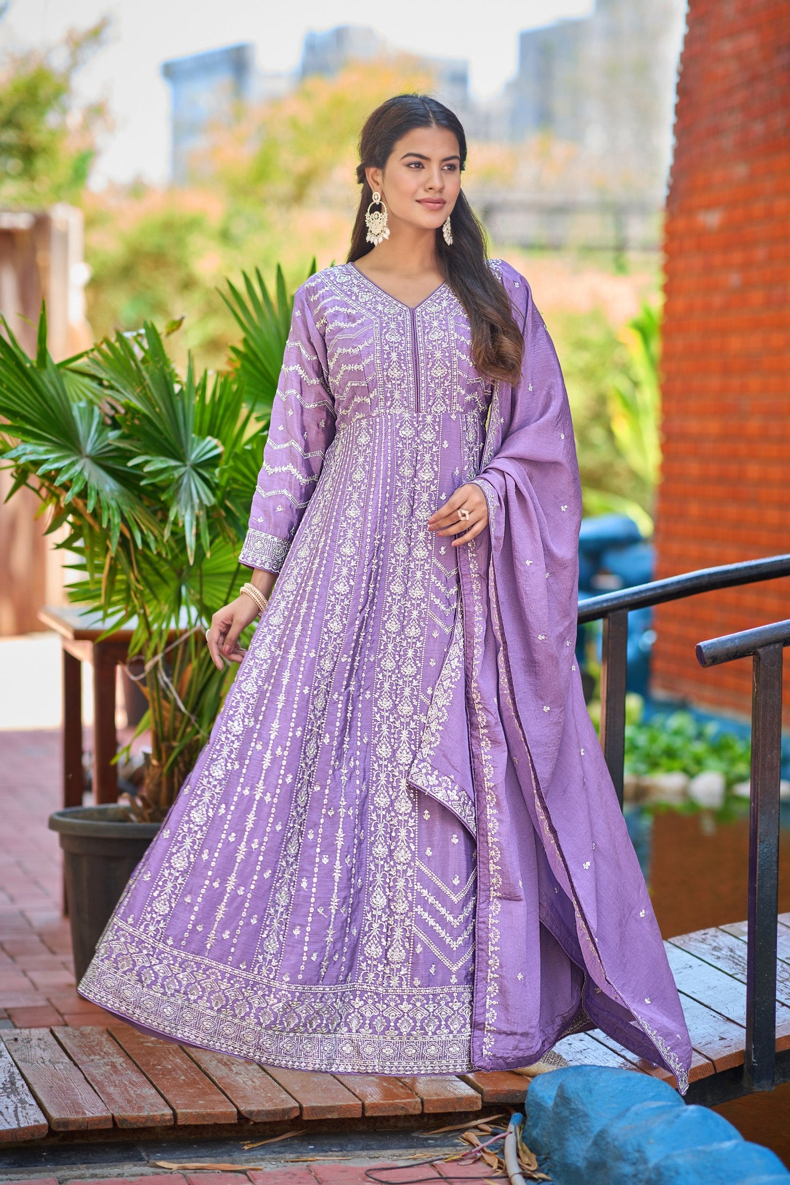 Lavender Chinon Embroidered Gown ClothsVilla