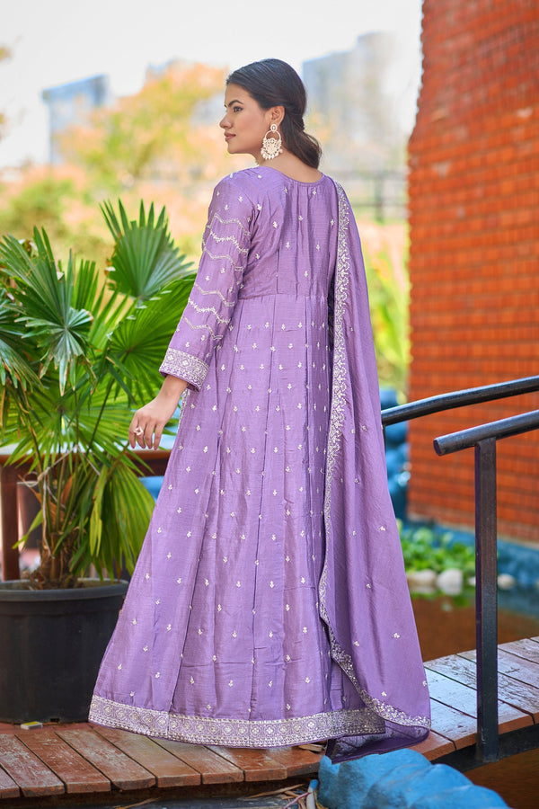 Lavender Chinon Embroidered Gown ClothsVilla