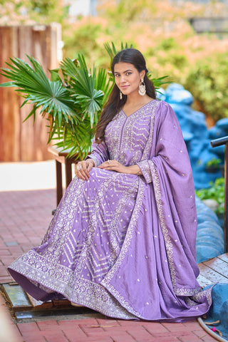 Lavender Chinon Embroidered Gown ClothsVilla
