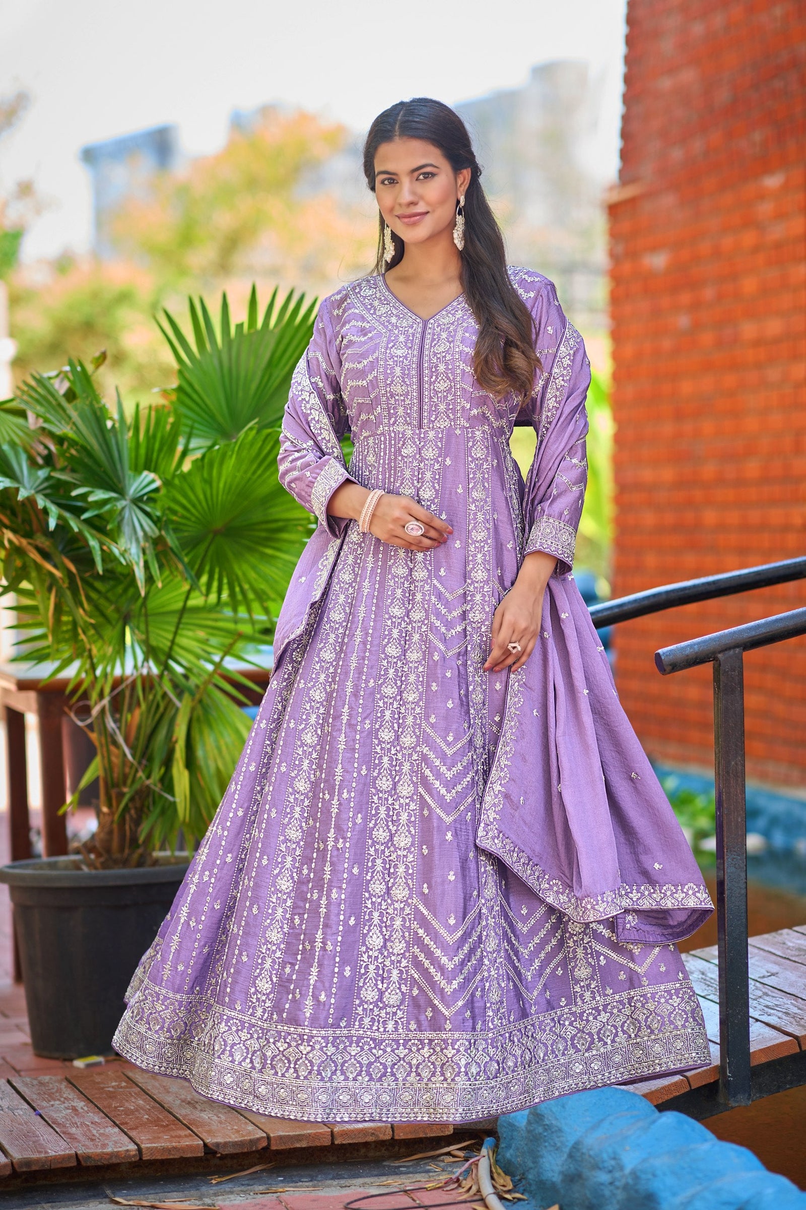 Lavender Chinon Embroidered Gown ClothsVilla