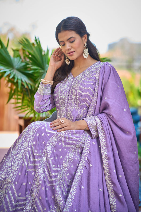 Lavender Chinon Embroidered Gown ClothsVilla