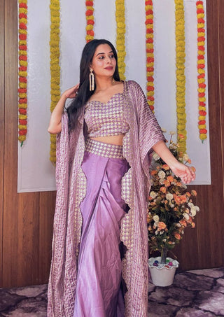 Lavender Classy & Elegant Kasturi Silk Indo-Western Dhoti Set with Sequins Work ClothsVilla