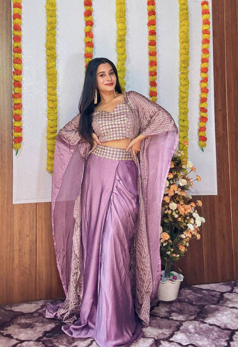 Lavender Classy & Elegant Kasturi Silk Indo-Western Dhoti Set with Sequins Work ClothsVilla