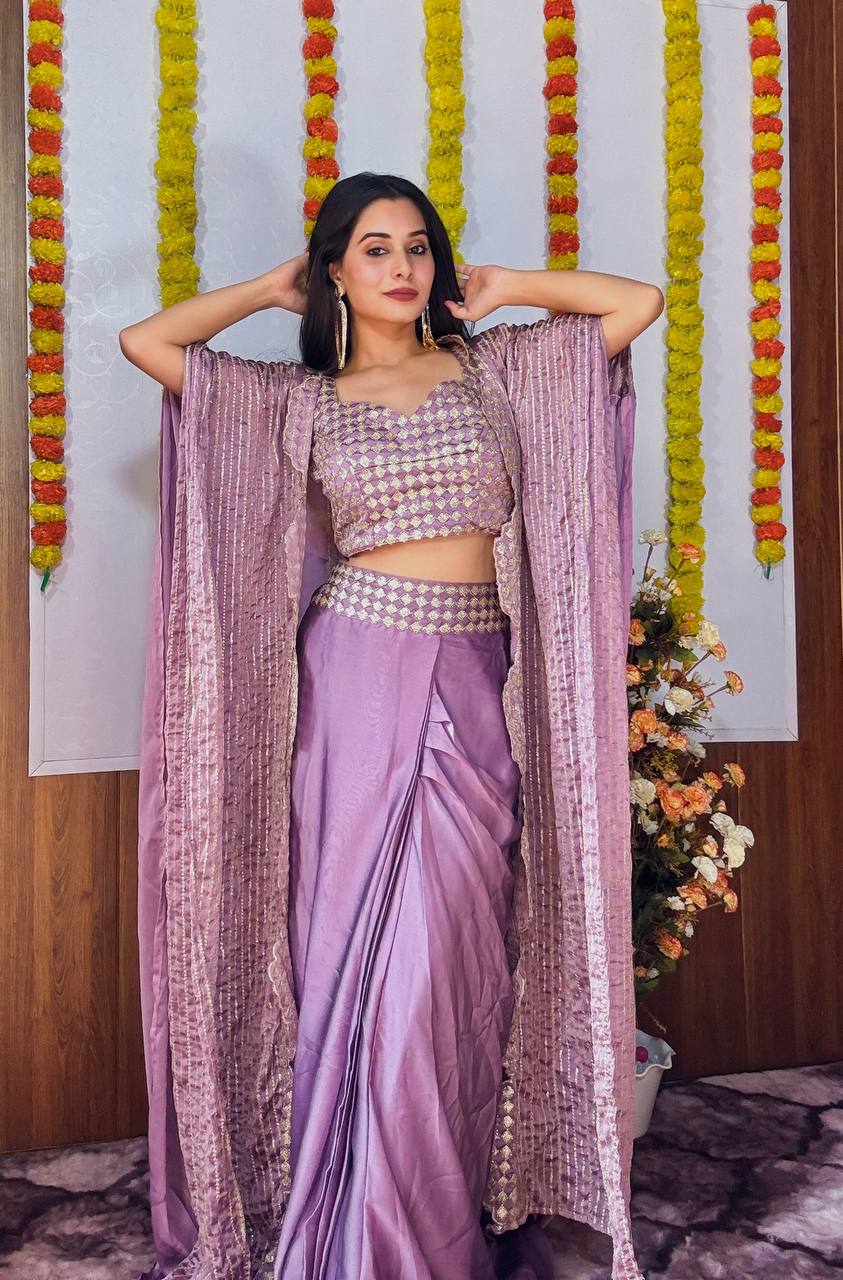Lavender Classy & Elegant Kasturi Silk Indo-Western Dhoti Set with Sequins Work ClothsVilla