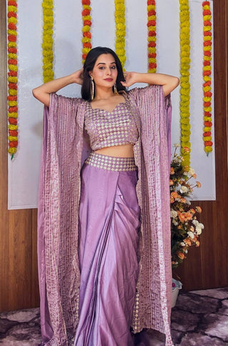 Lavender Classy & Elegant Kasturi Silk Indo-Western Dhoti Set with Sequins Work ClothsVilla