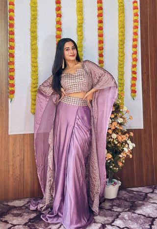 Lavender Classy & Elegant Kasturi Silk Indo-Western Dhoti Set with Sequins Work ClothsVilla