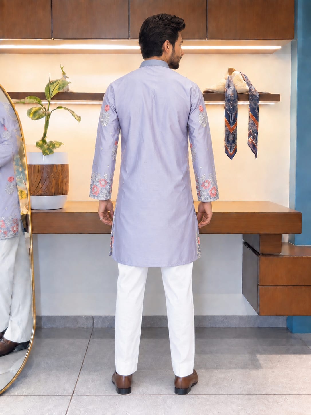 Lavender Coach Silk Kurta Pant Set ClothsVilla