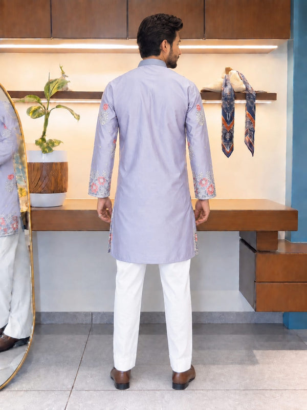 Lavender Coach Silk Kurta Pant Set ClothsVilla