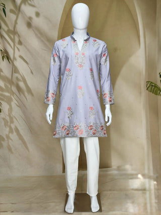 Lavender Coach Silk Kurta Pant Set ClothsVilla