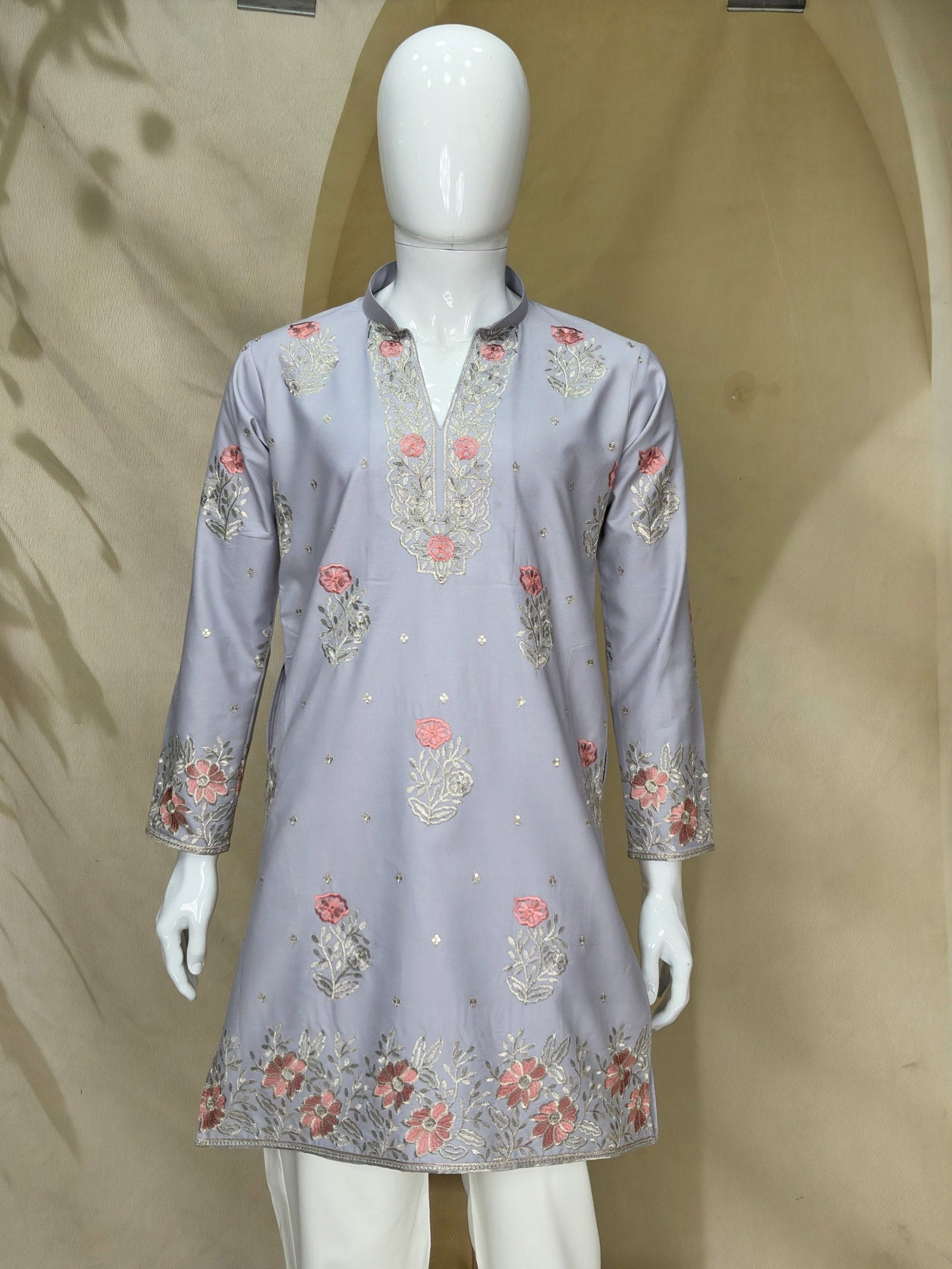 Lavender Coach Silk Kurta Pant Set ClothsVilla