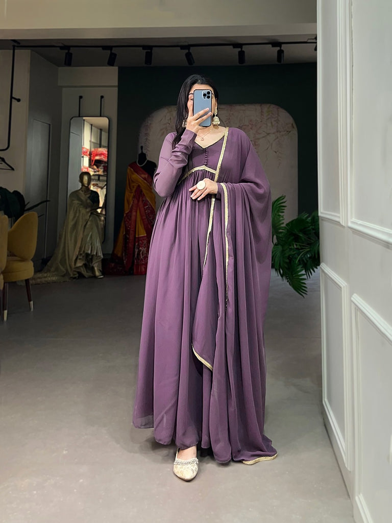 Lavender Color Alia Style Gown Elegance Personified in Georgette & Sequin ClothsVilla