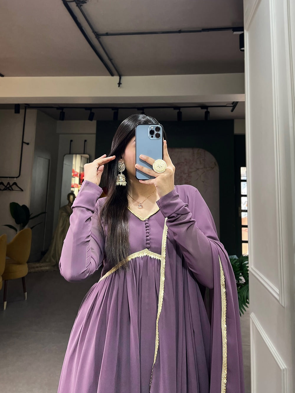 Lavender Color Alia Style Gown Elegance Personified in Georgette & Sequin ClothsVilla