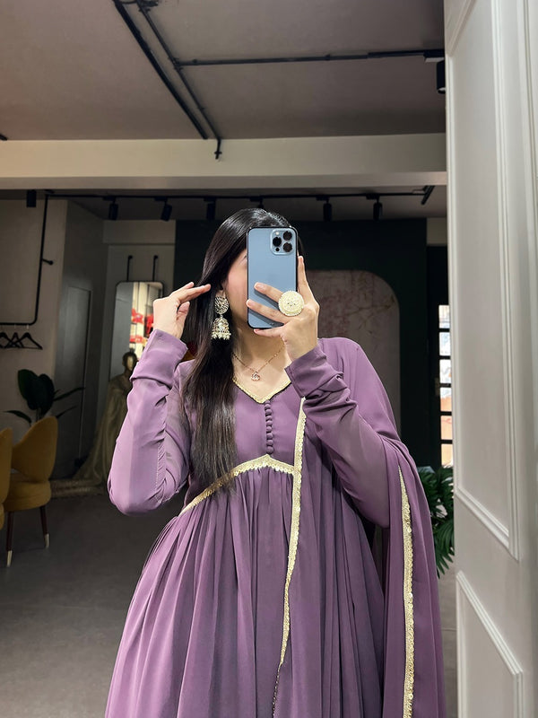 Lavender Color Alia Style Gown Elegance Personified in Georgette & Sequin ClothsVilla