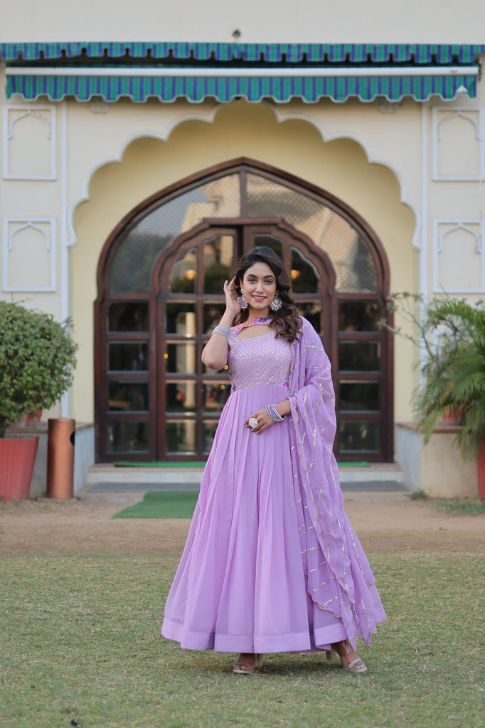 Lavender Color Elegance Premium Designer Readymade Gown with Dupatta ClothsVilla