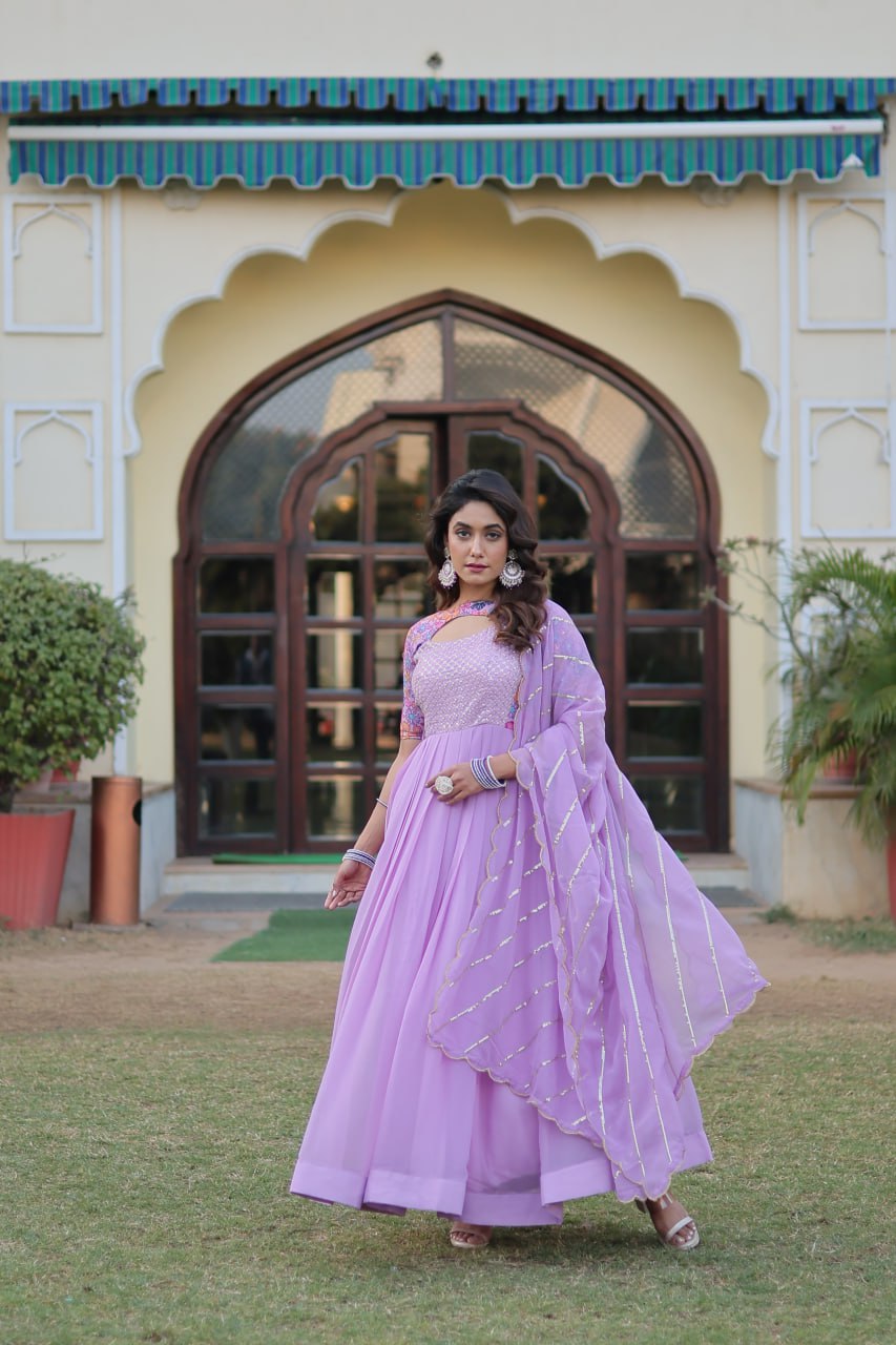 Lavender Color Elegance Premium Designer Readymade Gown with Dupatta ClothsVilla