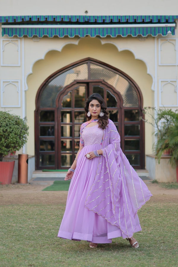 Lavender Color Elegance Premium Designer Readymade Gown with Dupatta ClothsVilla