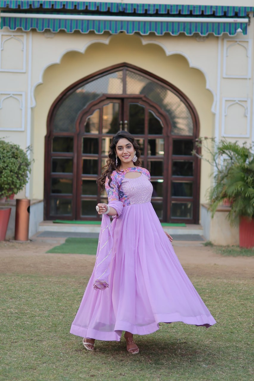 Lavender Color Elegance Premium Designer Readymade Gown with Dupatta ClothsVilla