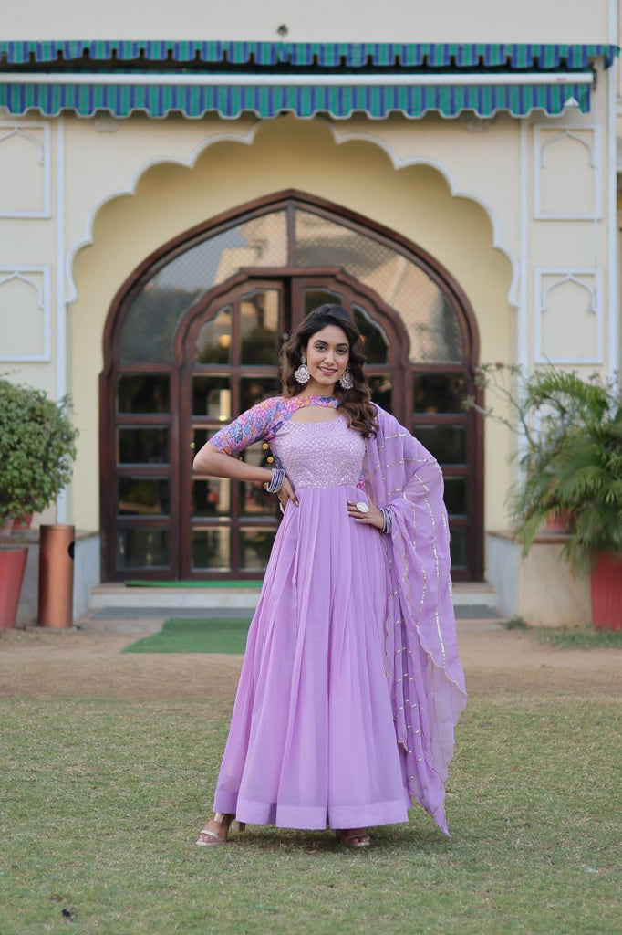 Lavender Color Elegance Premium Designer Readymade Gown with Dupatta ClothsVilla